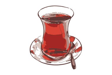 Beyaz bir arka plan üzerinde siyah çay bir fincan. Vektör çizim.