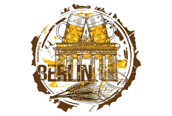 ブランデンブルク門とビール祭りのコンセプト ベルリン ドイツ 手描きイラスト — ストックベクタ