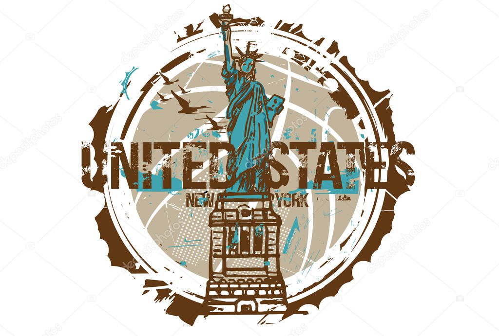 Statue of liberty, New York / USA. City design. Hand drawn illustration.