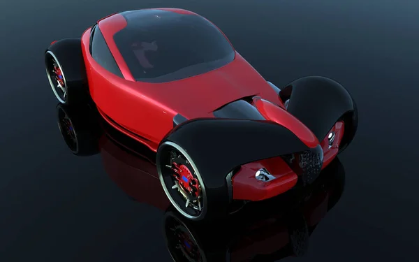 反射で暗い背景に分離された赤い電気スポーツカーの イラストレーション これは 商標ではありません 電気自動車のコンセプト — ストック写真