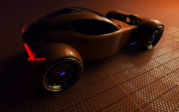 オレンジ色の 電動スポーツ車は 暗い背景に分離されました これは 商標ではありません 電気自動車のコンセプト — ストック写真