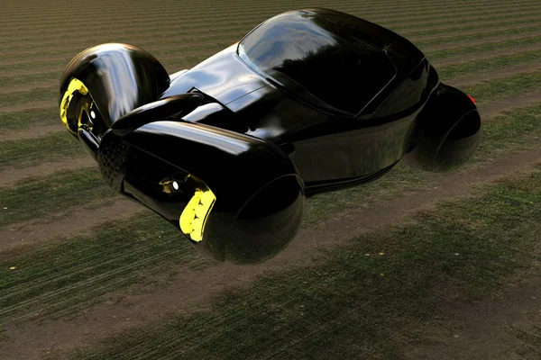 未来の車は 表面の上を飛んでします 将来の旅客輸送 可能的概念 イラストレーション — ストック写真