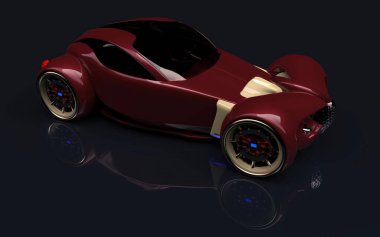 Bir elektrikli araba olası bir kavramdır. Kırmızı elektrikli spor otomobil yansıması ile koyu arka plan üzerinde izole. Bu bir trademark.3d çizimler değil
