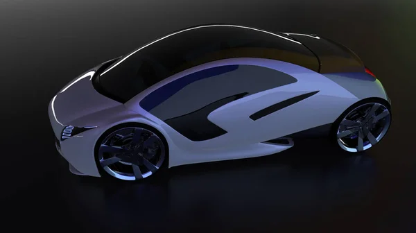 3Dイラスト 暗い背景に隔離された白い車電気自動車の概念 商標ではありません — ストック写真