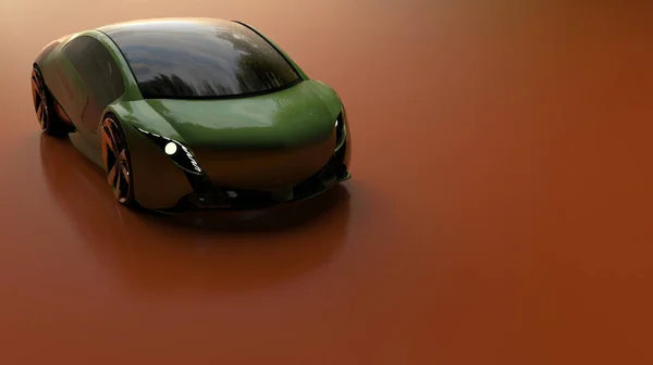 3Dイラスト オレンジ色の背景に隔離された車電気自動車の概念 商標ではありません — ストック写真