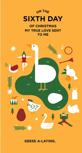 Geese Laying Orange Background Merry Christmas Concept — 图库矢量图片