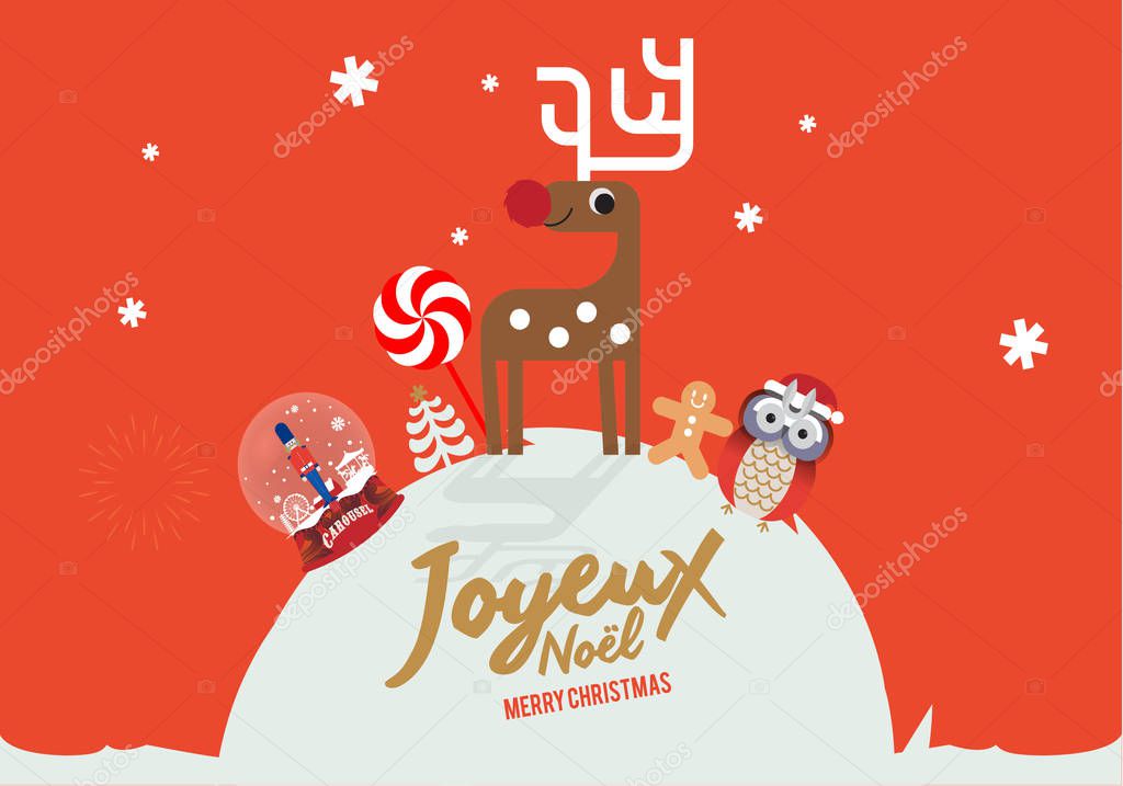 deer on red background, merry christmas concept