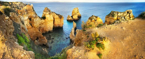 Vue Panoramique Imprenable Sur Ponte Piedade Algarve Portugal Falaises Majestueuses — Photo