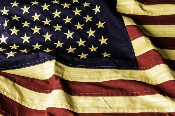 Velho Olhar Mancha Chá Algodão Bandeira Americana Com Costura Visível — Fotografia de Stock