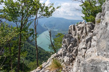 Tara Milli Park alanı Banjska Stena güzel yeri dağlar, Drina Kanyon nehre bakıyor doğal görünümü ile