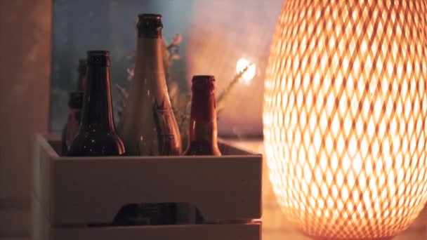 Mysig Interiör Restaurangens Bar Med Romantisk Belysning Kvällen Design Element — Stockvideo