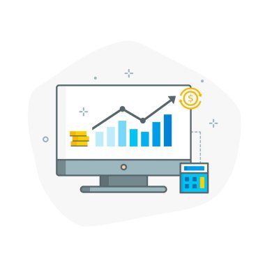 Finansal analiz simgesi. EPS 10 vektör çizim. Verimlilik grafik finans, yatırım grafik, bütçe planlama, muhasebe raporu, gelir büyüme, istatistik Pano üzerinde döndürür.