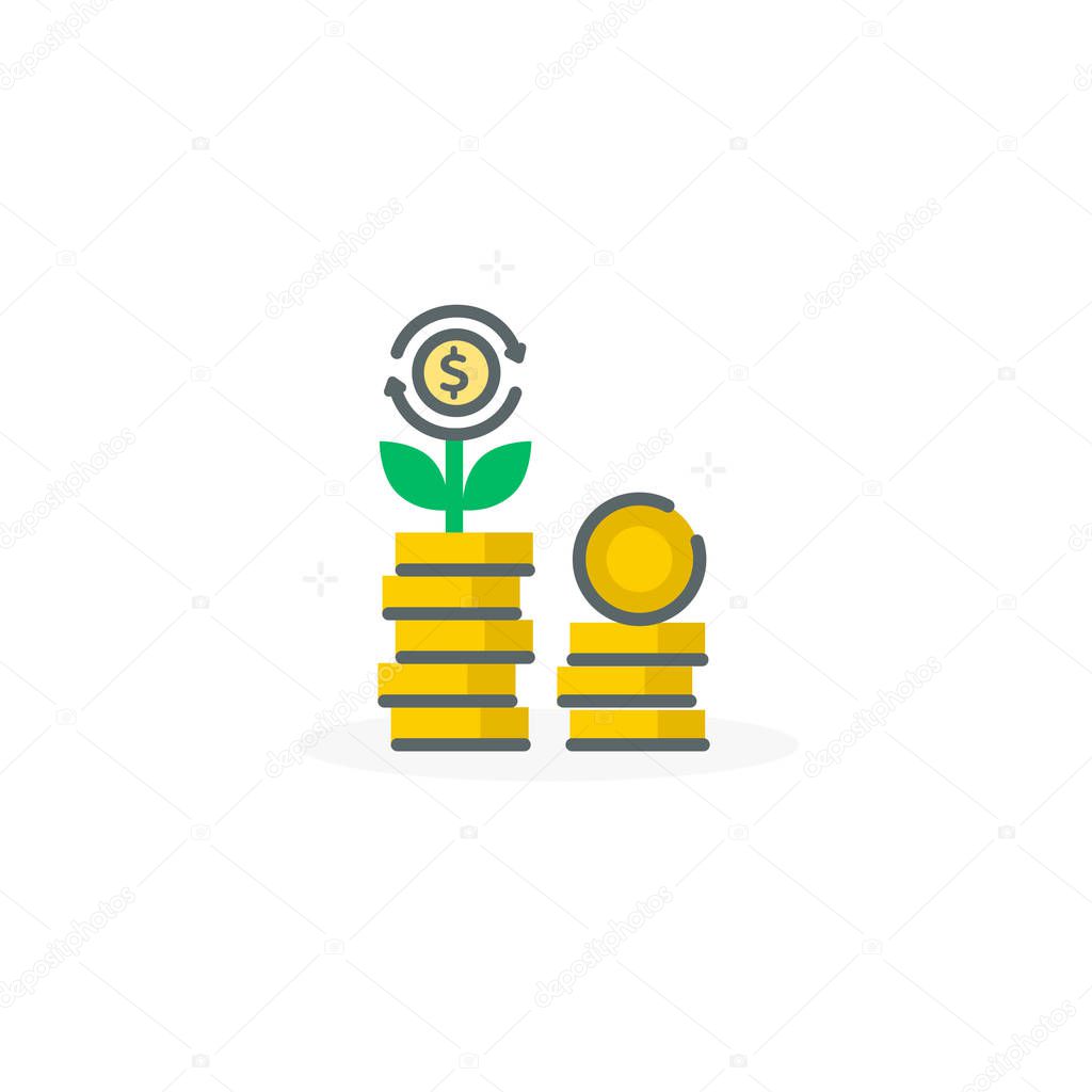 Return on investment icon. Eps 10 vector illustration. Financial investments stock market, future income growth, revenue increase, money return, pension fund plan, banking vector icon.