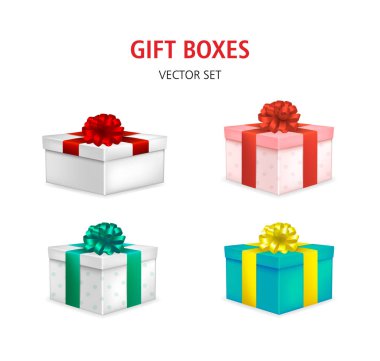 Renkli hediye kutuları kümesi. EPS 10 vektör çizim.