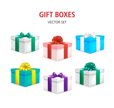 Renkli hediye kutuları kümesi. EPS 10 vektör çizim.