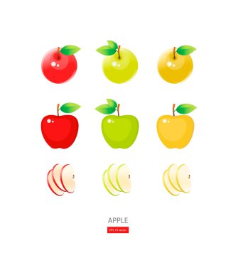 Dilimli kırmızı, yeşil ve sarı elmaların vektör çizimi. 
