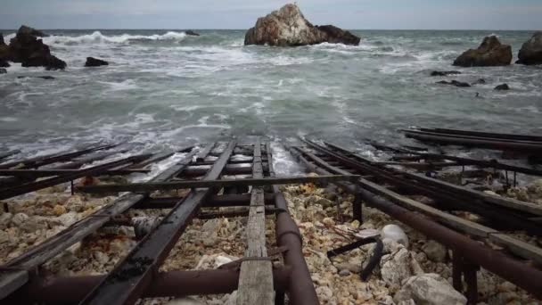 Ferrovie Varo Imbarcazioni Nella Baia Bulgaria Inquinamento Dell Ambiente — Video Stock