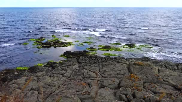 ブルガリア黒海の水の近くの岩肌にある海岸浴場 — ストック動画