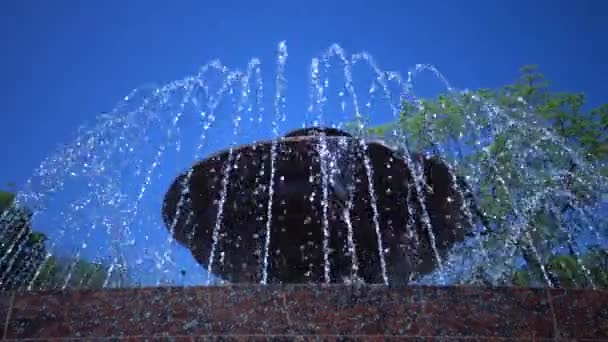 青い空に対して公園内の美しい噴水 ウクライナのオデッサ公園はT シェフチェンコにちなんで名付けられました — ストック動画