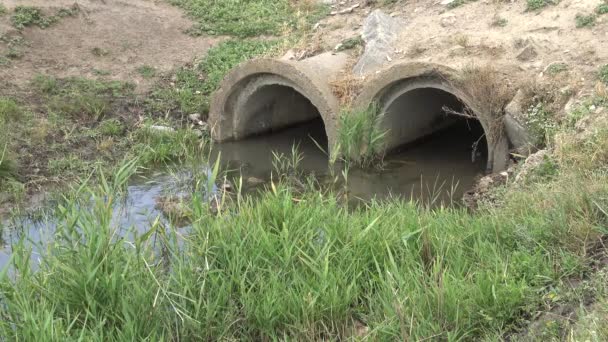 ウクライナの小さな川 川の流れの規制 その川はコンクリートパイプを流れている ウクライナ — ストック動画