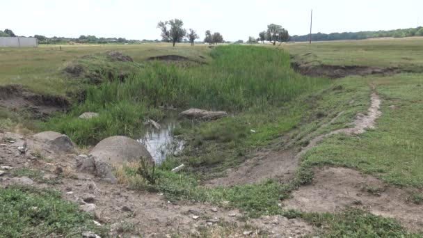 Malé Řeky Ukrajině Regulace Průtoku Řeky Řeka Protéká Betonovou Trubkou — Stock video