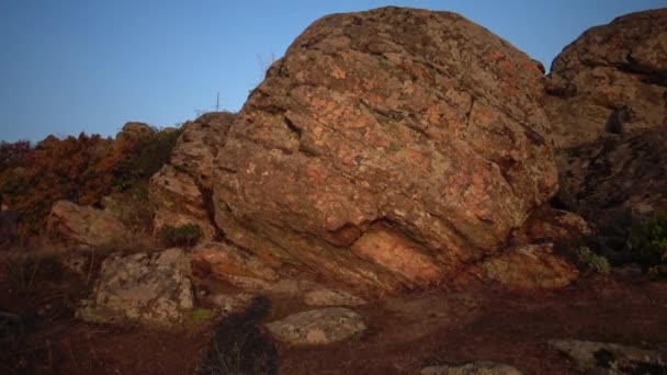 Granite Rocks Covered Lichens Southern Bug River Ukraine — Stock Video