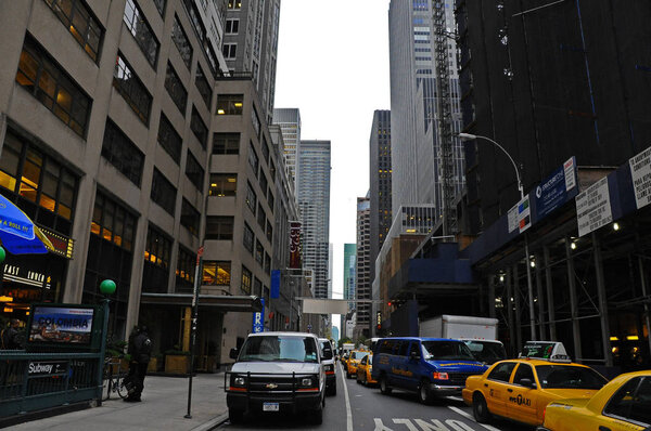 Manhattan, New York - NOVEMBER 17, 2011: one of the central streets in Manhattan, cars in the street are in the traffic jam