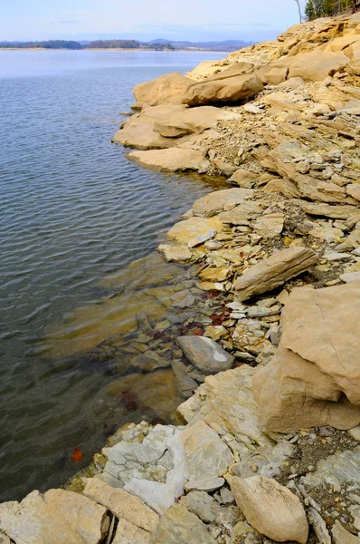 テネシー州の森林湖の海岸 海岸の層状の石 アメリカ — ストック写真