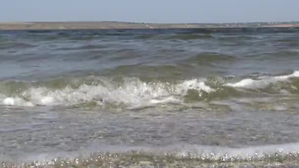 De l'eau sale avec des micro-algues se dirige vers la caméra sur la flèche sablonneuse de l'estuaire du Tiligul, en Ukraine 