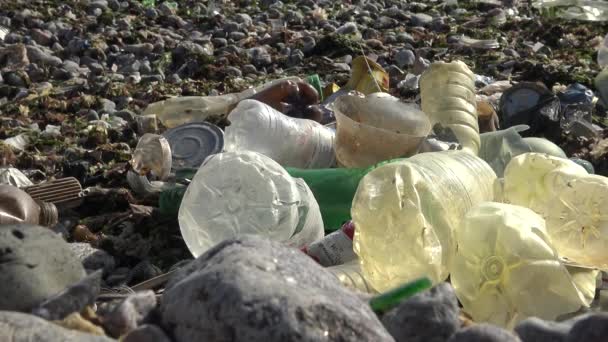 Ekologiskt Problem Plastavfall Havet Och Stranden Förorening Havet Svarta Havet — Stockvideo