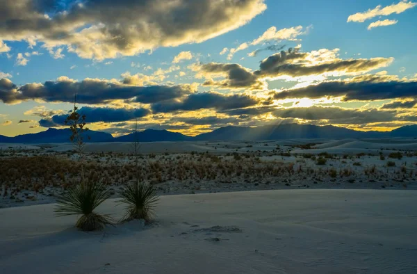 White Clouds Sunset White Sands New Mexico Usa — Stock Photo, Image