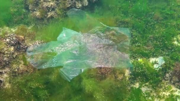 Plastikowe Śmieci Morzu Zabójca Zwierząt Wodzie Plastikowa Rękawiczka Śmiertelna Pułapka — Wideo stockowe