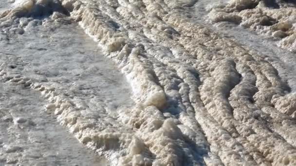 Špinavá Pěna Vodě Eutrofizace Ústí Řeky Environmentální Problémy Vodě Tuzlovské — Stock video