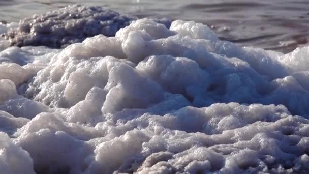 Kuyalnik Estuary Black Sea White Foam Crystals Table Salt Cover — Stock Video