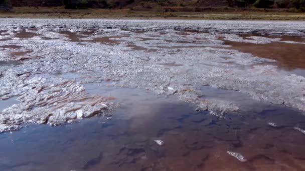 Fondo Estuario Moribundo Lago Sal Autoprecipitante Cubre Las Piedras Con — Vídeo de stock