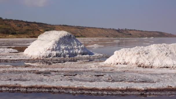 Lago Salado Cristales Sal Sal Autoestable Cubre Las Piedras Agua — Vídeo de stock