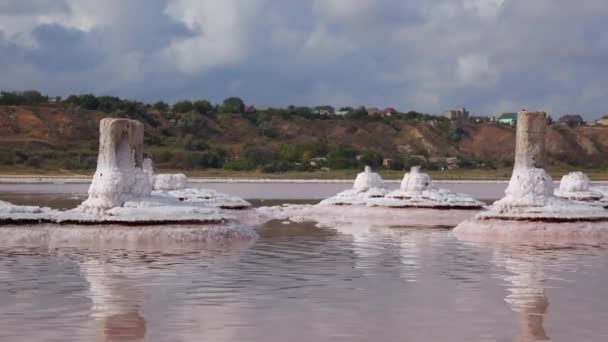 Séchage Estuaire Kuyalnik Cristaux Sel Sur Piliers Bois Une Ancienne — Video