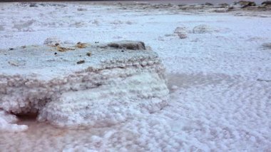 Kuialnyk Estuary, tuzlu sodyum klorür kayalarda ve altta kristalize edildi.