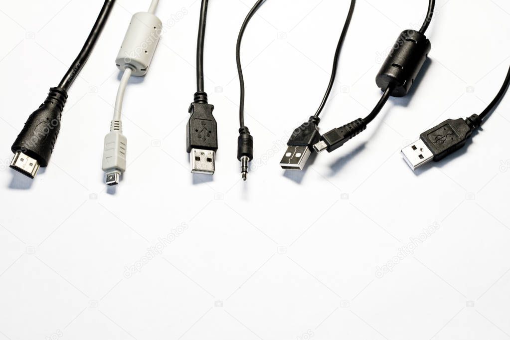 Various usb cable isolated on white with Clipping Path, ready to use.