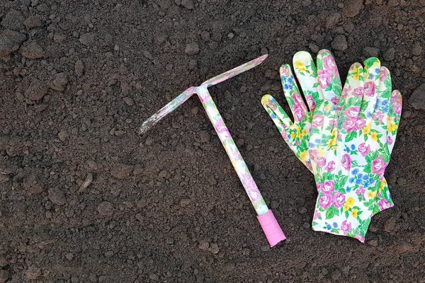 Κηπουρική Εργαλεία Φόντο Την Άνοιξη Στον Κήπο Λειτουργεί Έννοια Οριζόντια — Φωτογραφία Αρχείου