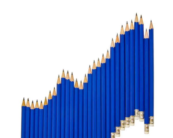 Олівці прості в синьому кольорі на білому тлі з видом зверху — стокове фото