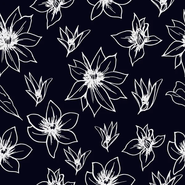 Bezszwowy Wzór Delikatnymi Kwiatami Projekt Sztandar Tekstylia Pakowanie Opakowanie Ciemne — Zdjęcie stockowe
