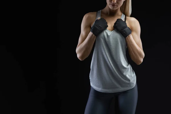 Fit woman's torso with her hands on chest — Stock Photo, Image