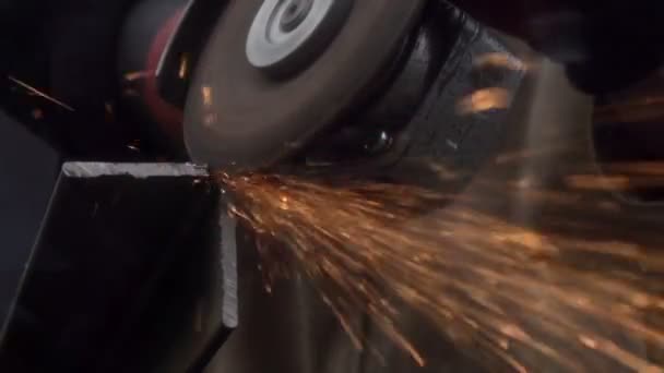 Angle Grinder Cut Metal Generated Sparks Slow Motion Rate 240 — Stock Video