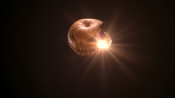 Character Pumpkin Head Looks Holding Burning Lantern His Background Filmed — Stock Video