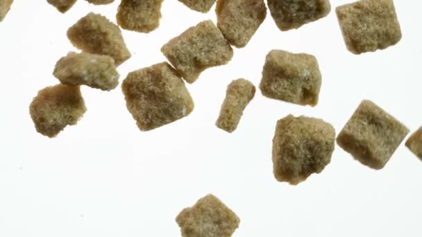 Yukarıdan Görüntüleyin Kahverengi Şeker Kamışı Parçaları Bir Parlak Beyaz Yüzey — Stok video