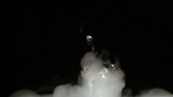 Mixture Liquid White Smoke Intensively Boils Bottom Screen Black Background — Stock Video