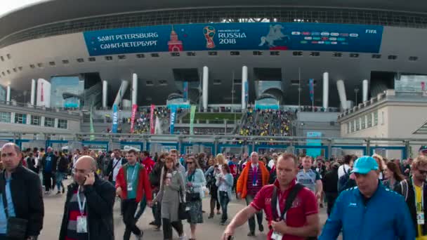 Konci Fotbalového Zápasu Stadion Petrohradu Během Hry Brazilské Kostarické Národní — Stock video