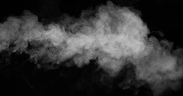 部分烟雾漂浮右侧 白浓的烟雾在黑色背景上缓慢移动 形成美丽的漩涡 120Fps 的速度拍摄 — 图库视频影像