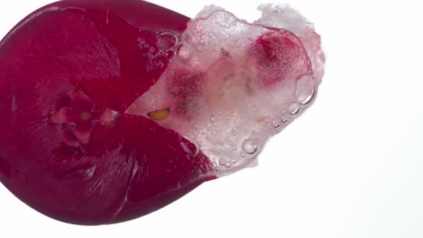 Χυμός Από Ένα Cowberry Μούρα Συμπιέζονται Και Συνθλίβονται Από Κοντά — Αρχείο Βίντεο